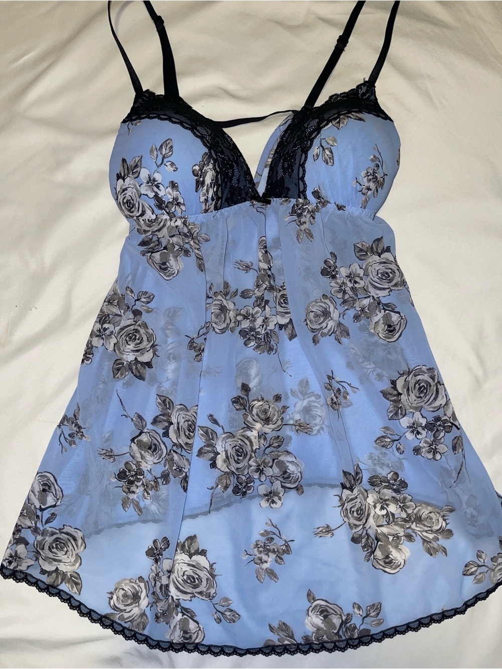 Apt.9 Blue Floral Lace-Trim Chemise Babydoll Nightie Sz: L SKU: 0915-22